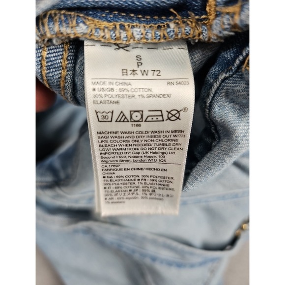 Gap Crop Denim Overalls Size Small Blue Indigo Faded Destressed Stretch - Picture 5 of 8